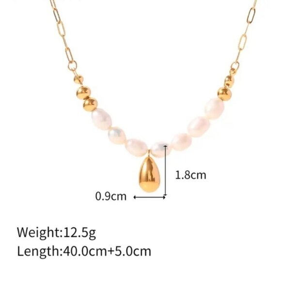 18K Gold Plated White Pearl Gold Bead Necklace - Picture 5 of 8